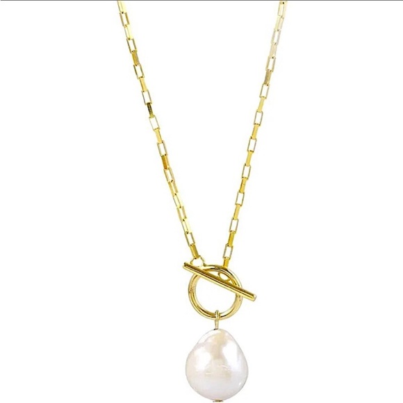 Pearl Drop Necklace, Toggle, 18K Gold plated Gift For Mom - Picture 10 of 10